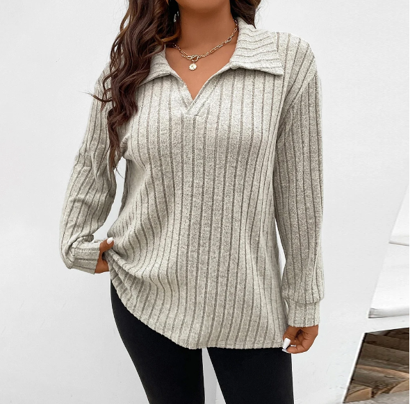 Camisa Feminina Plus Size c/ Gola de Lapela